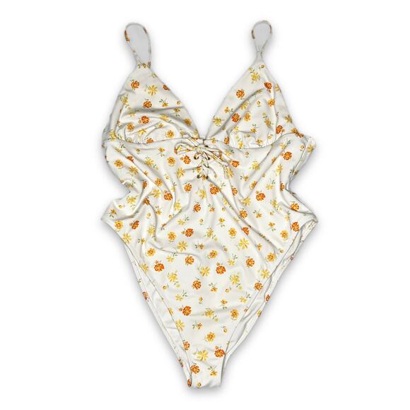 LA Hearts x PacSun Hailey Retro Floral Cheeky Lace-Up One-Piece Swimsuit size XL - Picture 3 of 14